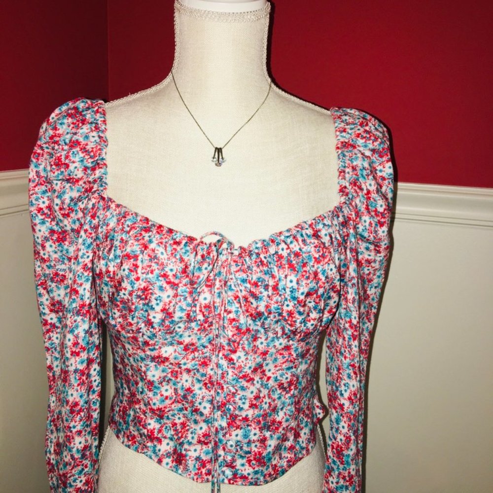SALE! Beautiful AFRM Red Aqua Form Fitting Top - Picture 4 of 8
